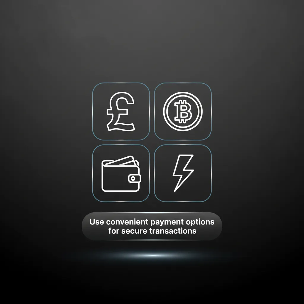 Secure payment options: Visa, Mastercard, Apple Pay, Google Pay, PayPal, bank transfer, and crypto (BTC, ETH, USDT, LTC)