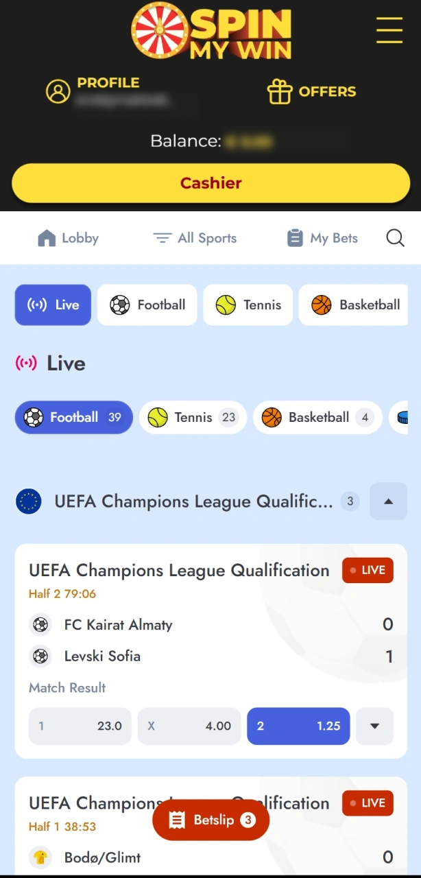 Add preferred odds to your bet slip on the Spin My Win Casino app.