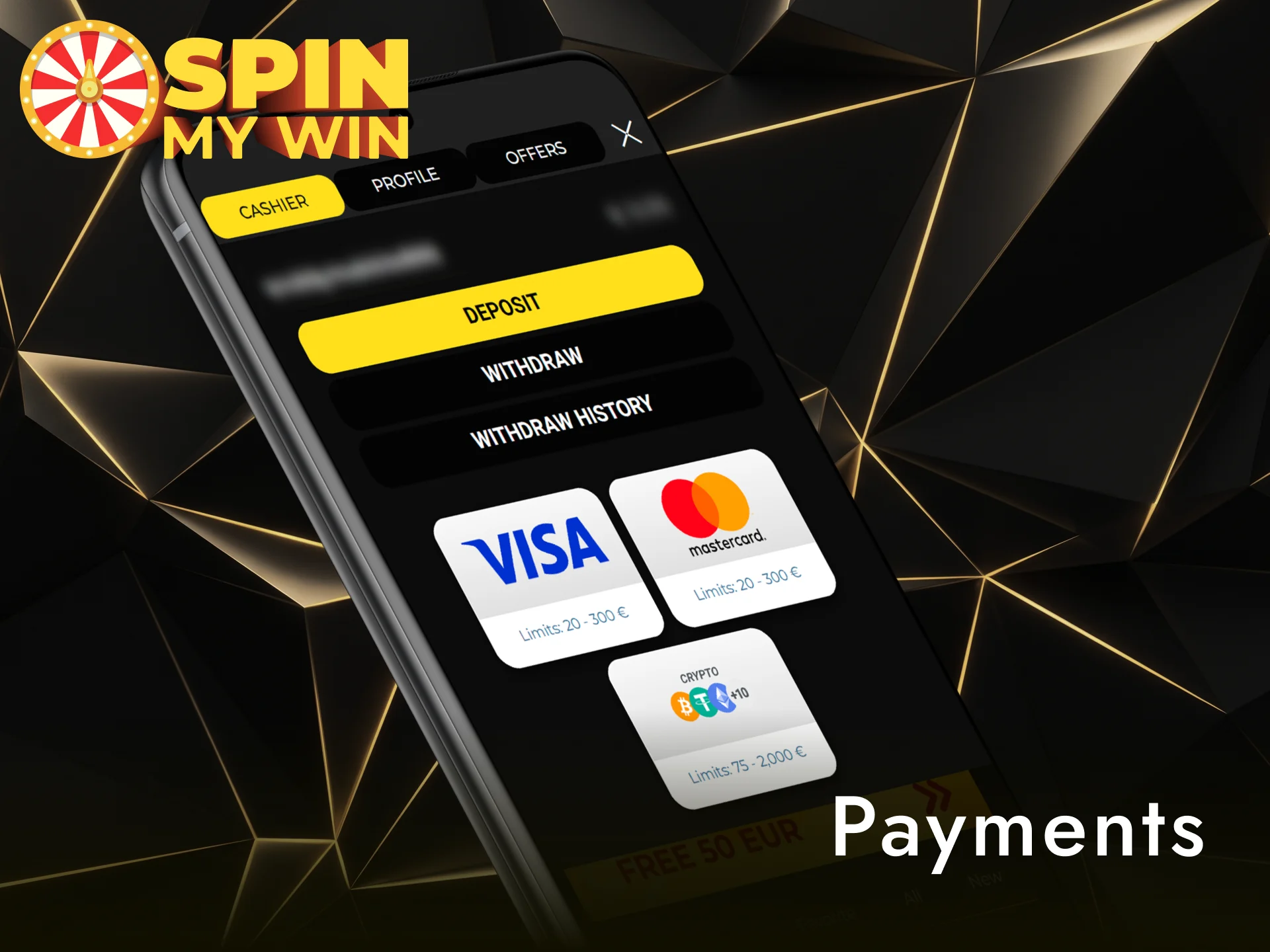 Deposit and withdraw GBP easily using the Spin My Win Casino app.