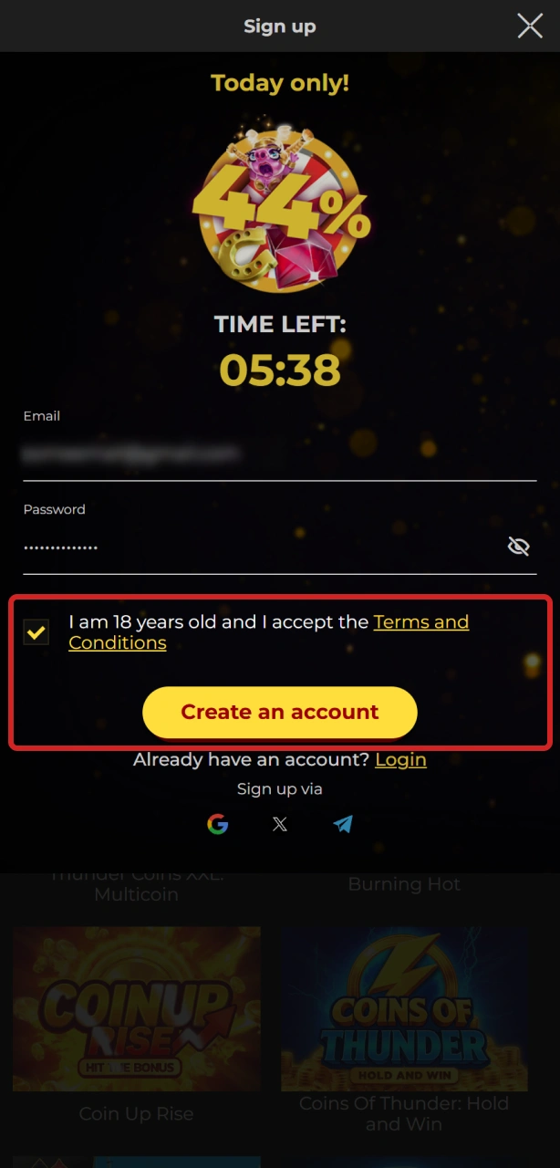 Confirm registration to activate your Spin My Win Casino app profile.