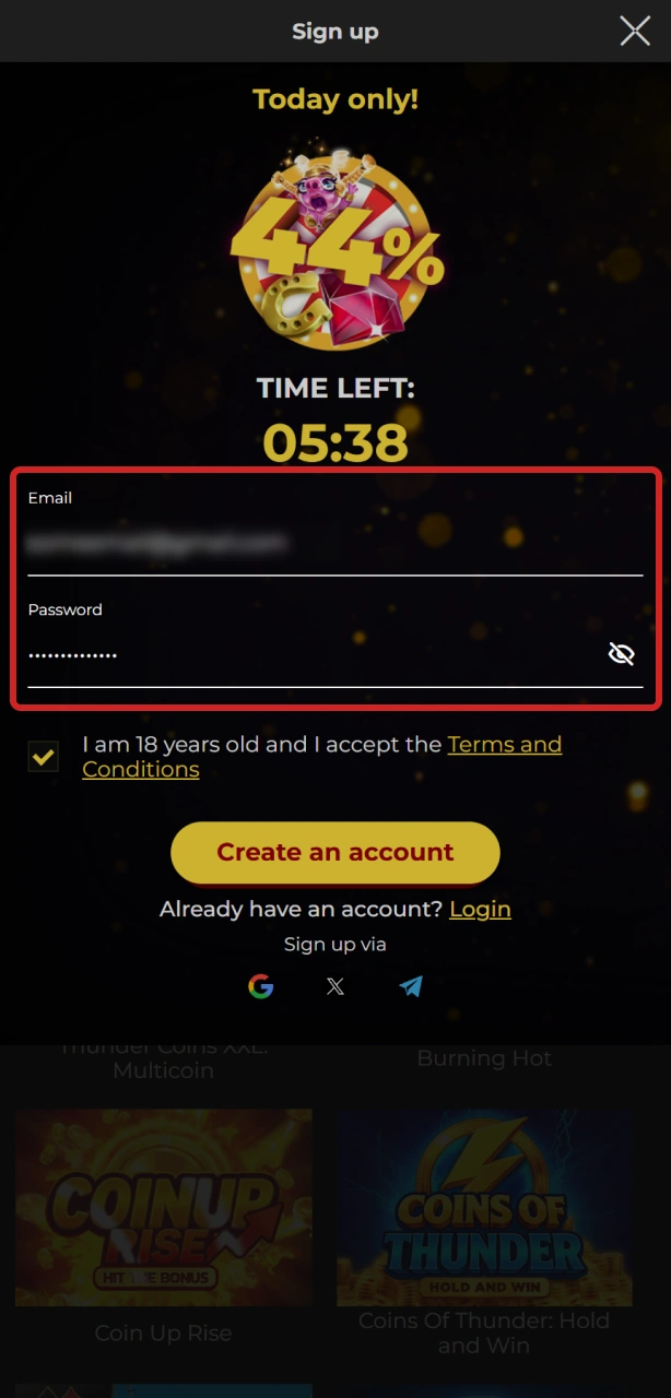 Enter your details in the Spin My Win Casino app form.