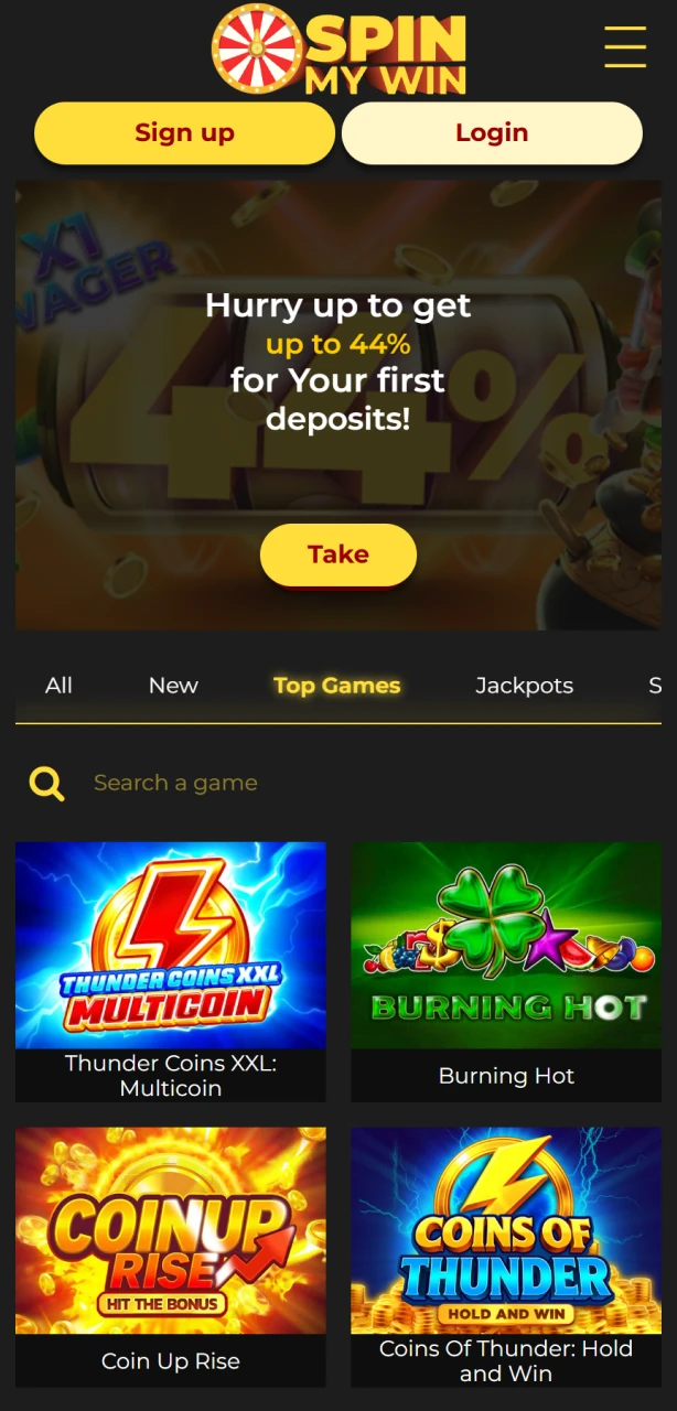 Launch the Spin My Win Casino app on your mobile device.