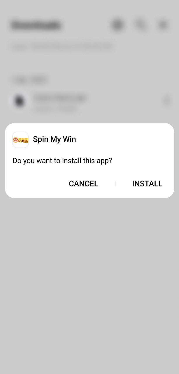 Confirm installation over the existing Spin My Win Casino Android app.