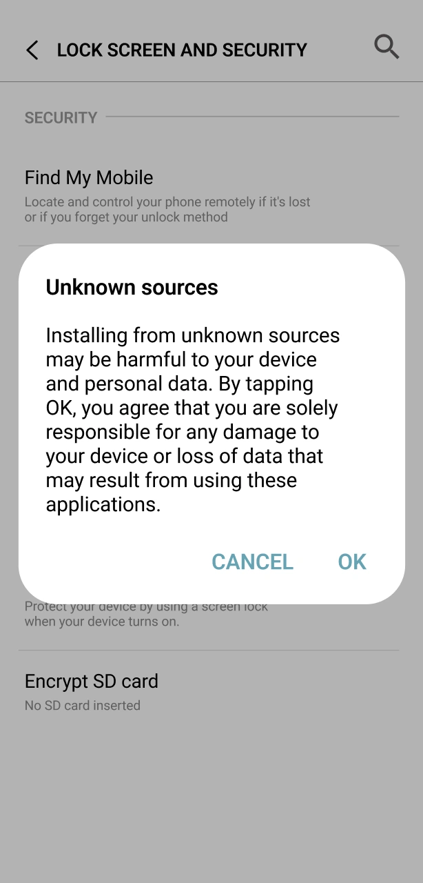 Allow unknown installations in settings for the Spin My Win Casino Aviator APK.
