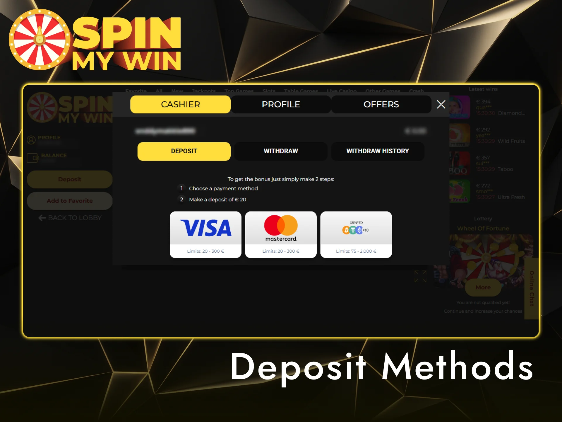 Explore UK deposit methods to fund your Spin My Win Casino Aviator account.
