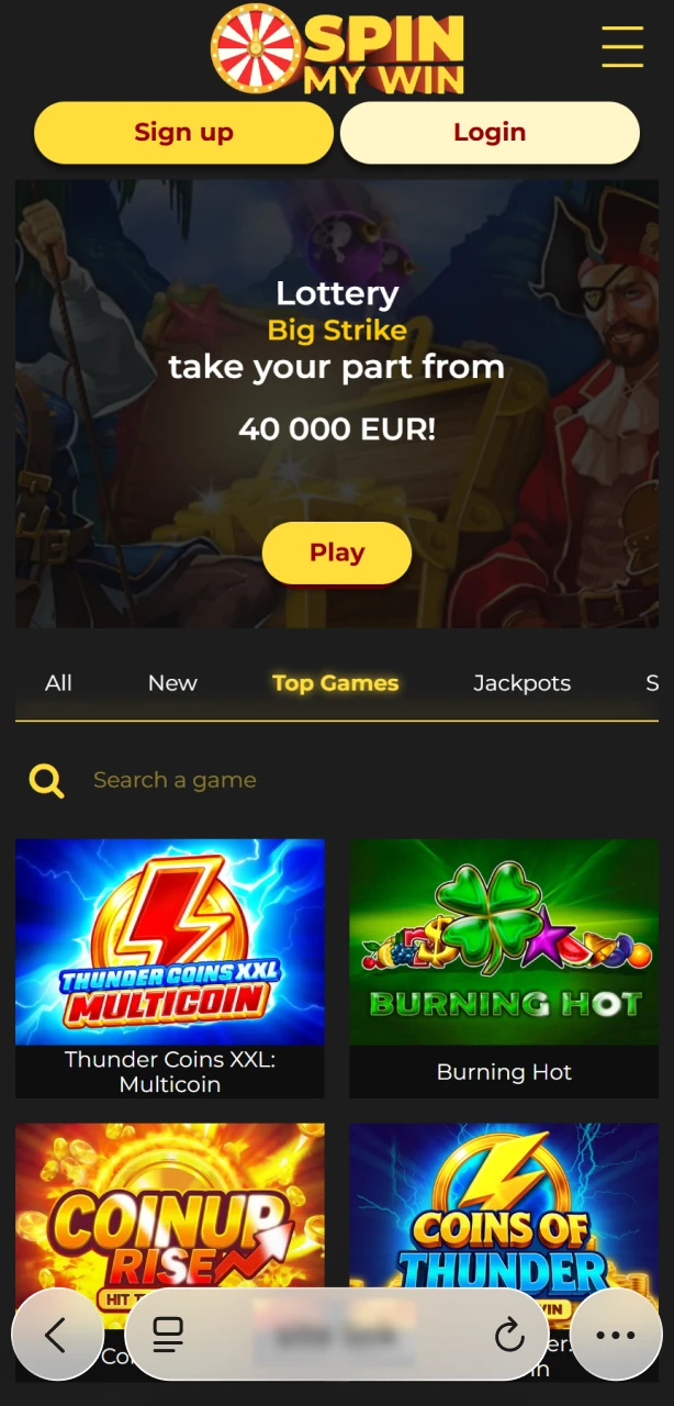 Open Safari to reach the Spin My Win Casino web app login page on iOS.