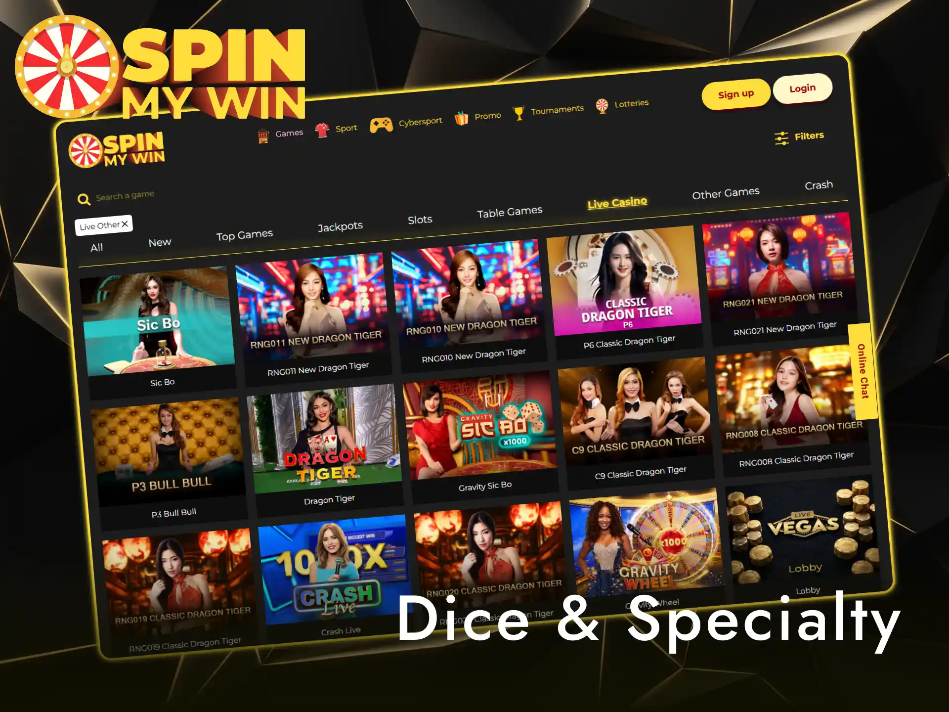 Try thrilling Dice and specialty games at Spin My Win Casino.
