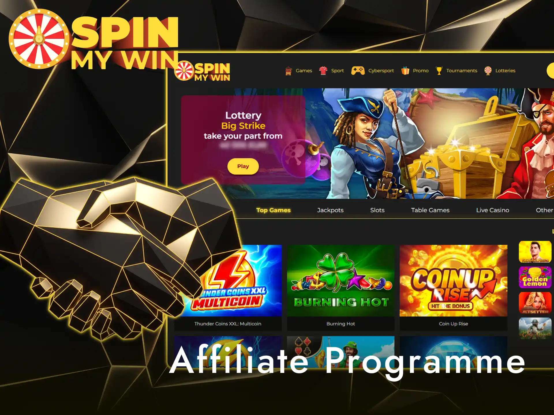 Become a partner and join the Spin My Win Casino affiliate programme.