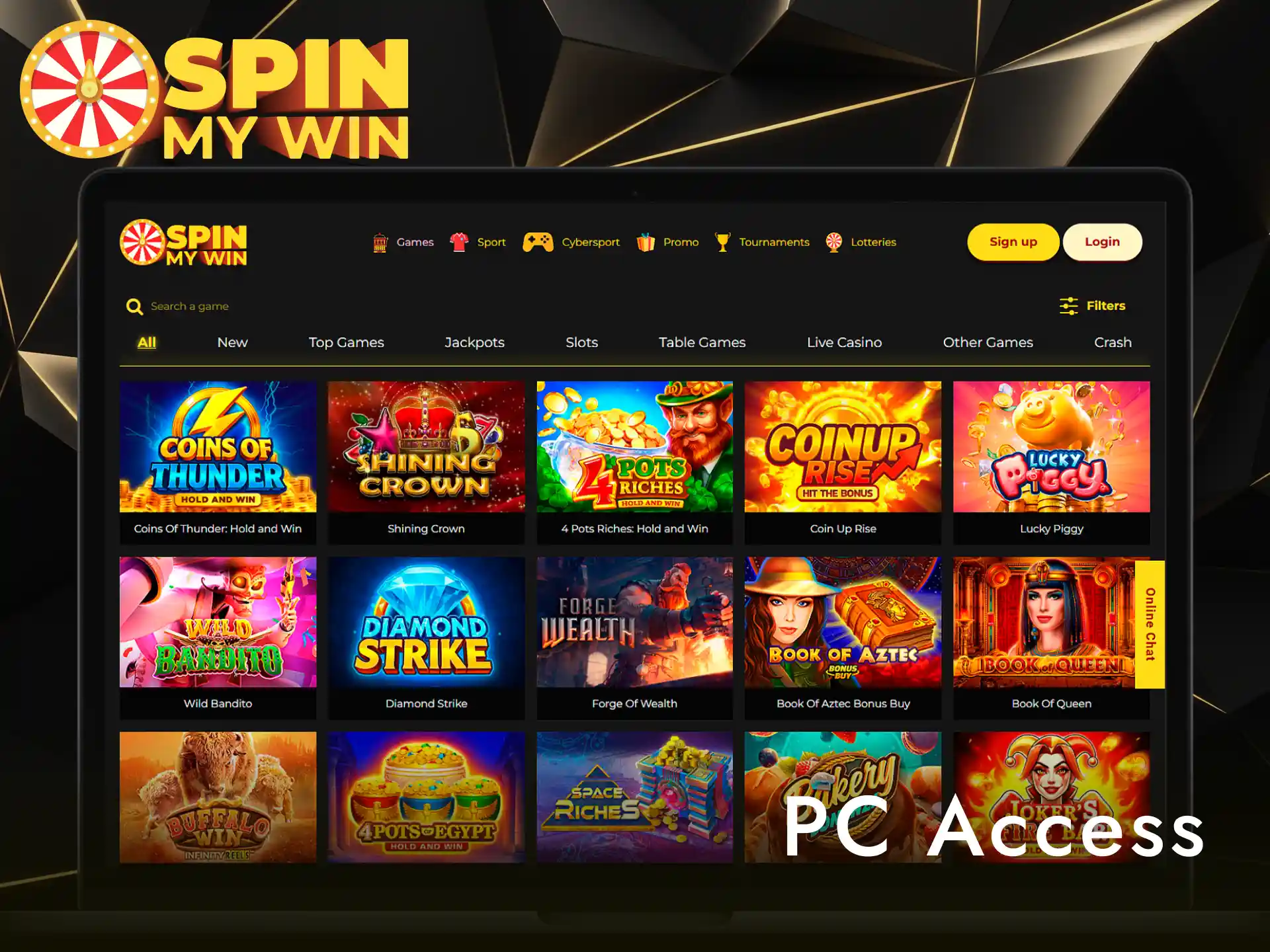 Enjoy the full Spin My Win Casino desktop platform on PC.