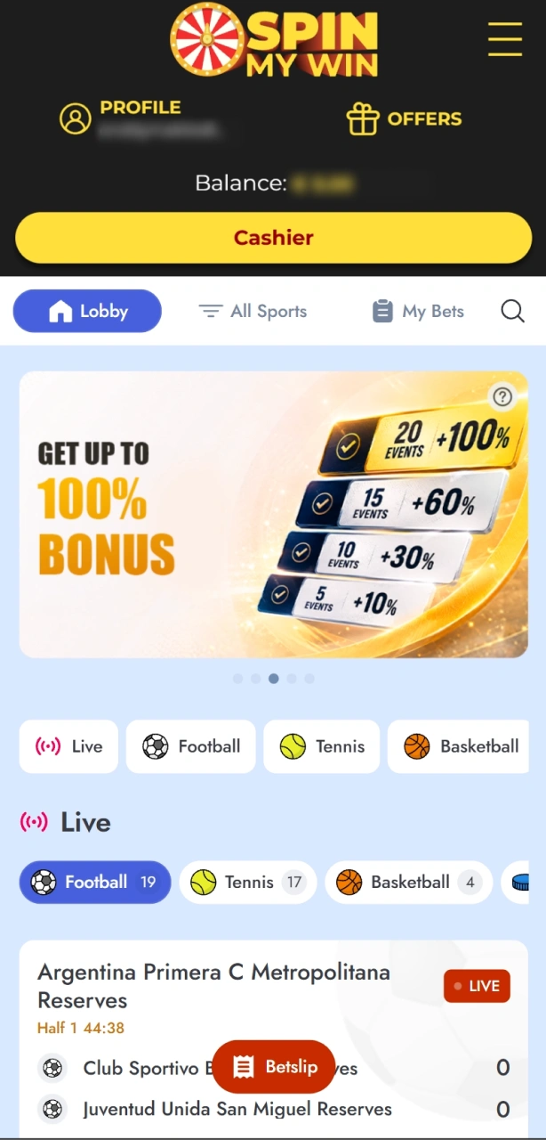 Pick a sports market on the Spin My Win Casino betting interface.