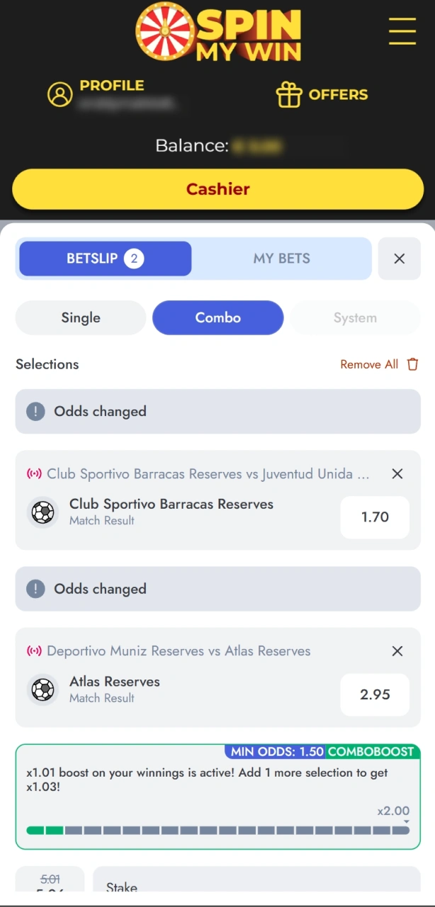 Place a sports bet on the official Spin My Win Casino betting platform.