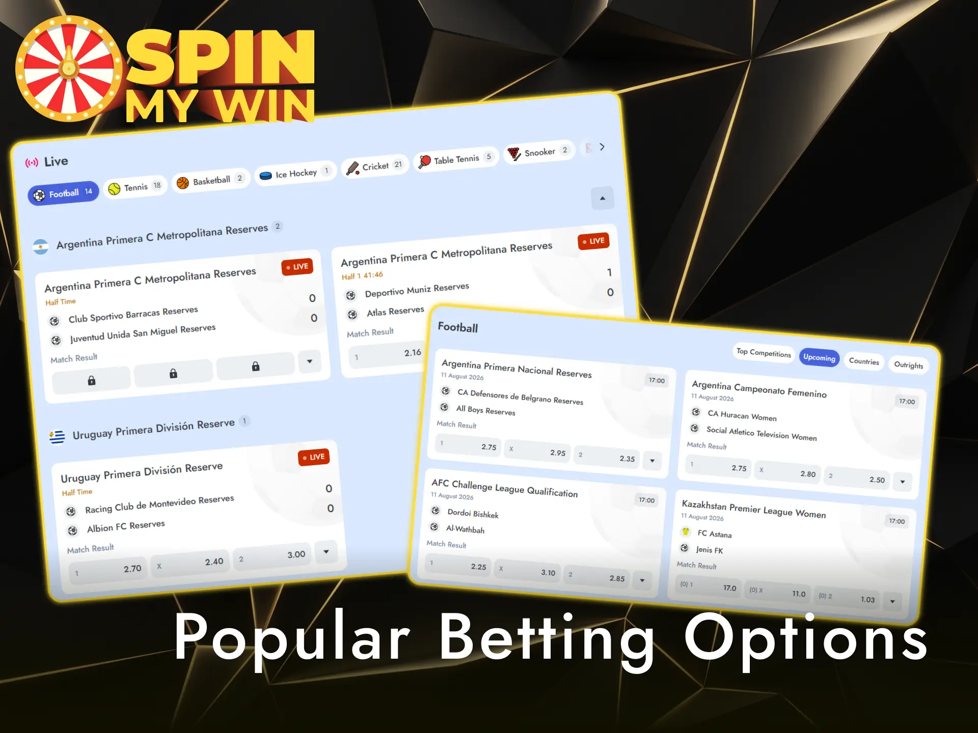Explore popular sports betting options available on the Spin My Win Casino website.