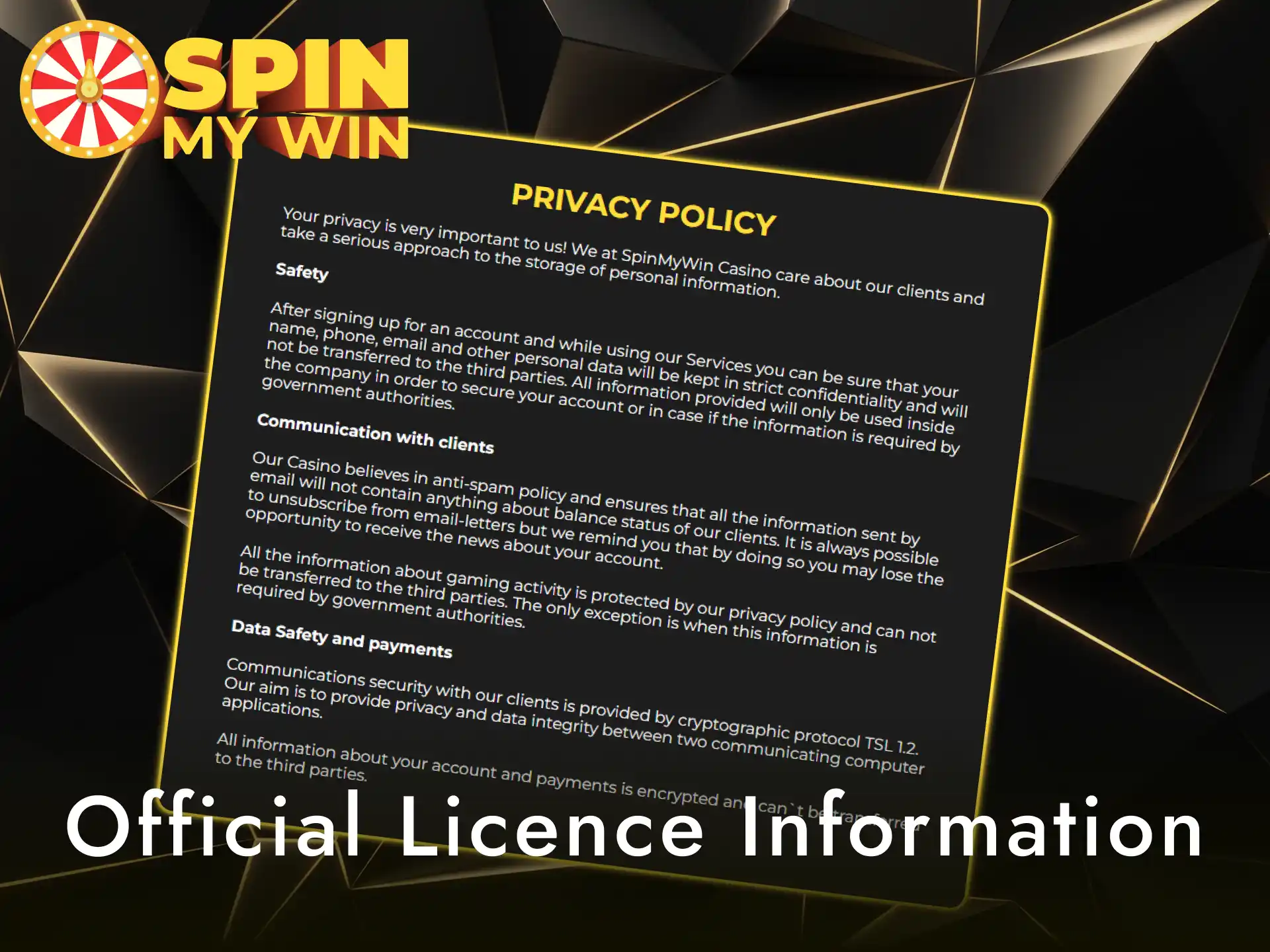Verify official licence information for Spin My Win Casino players.