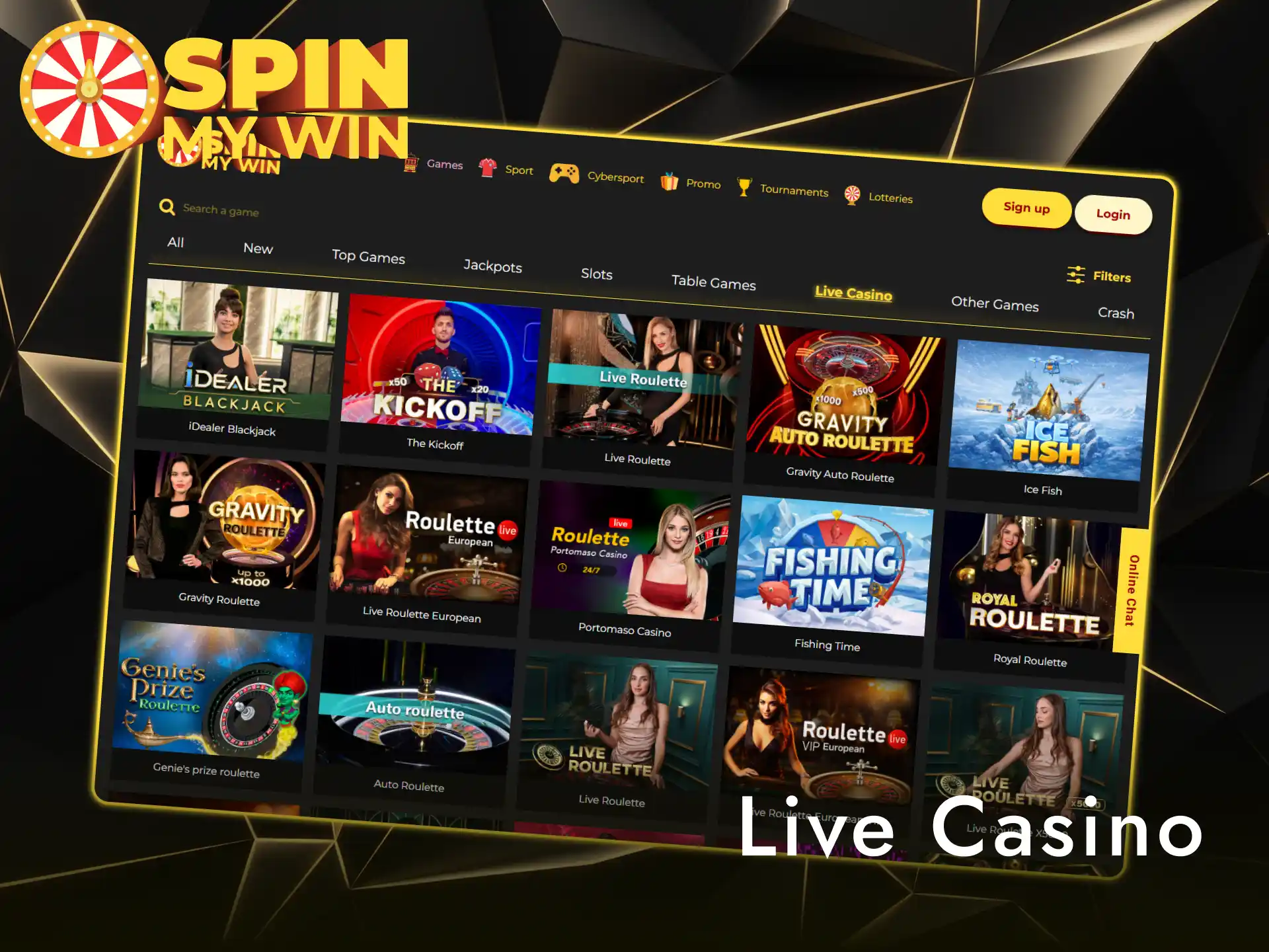 Join real dealers for live casino tables at Spin My Win Casino.