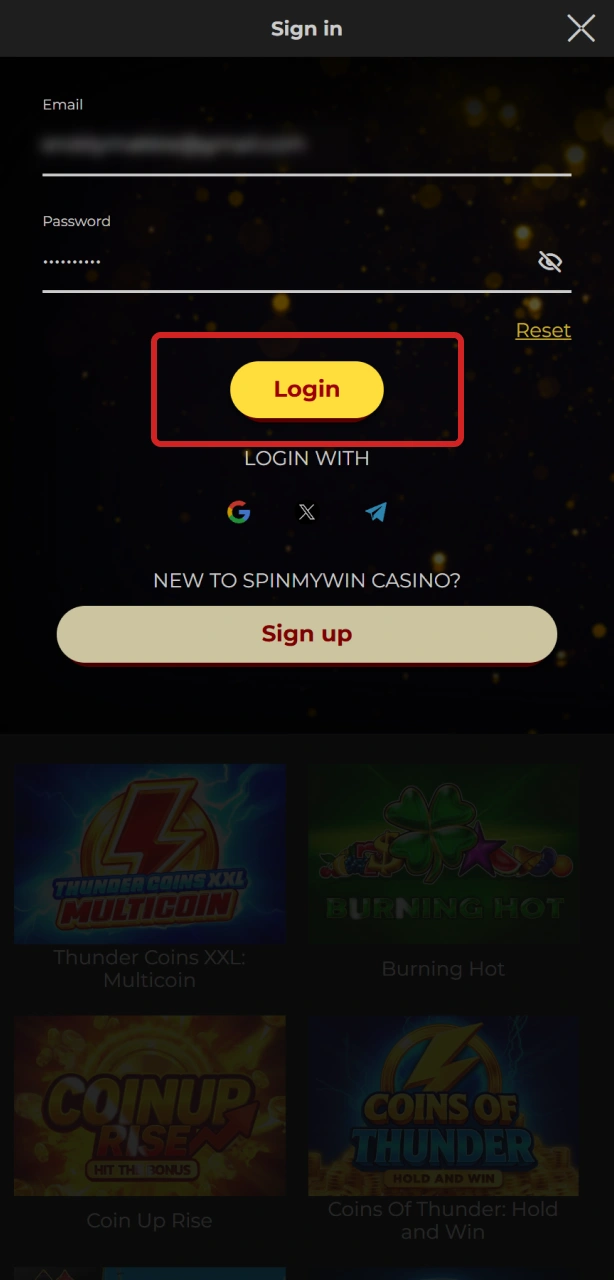Provide two-step verification code to authorize Spin My Win Casino account access.