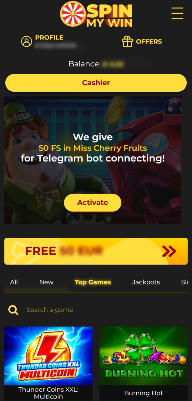Enter your personal profile using the secure Spin My Win Casino account login.