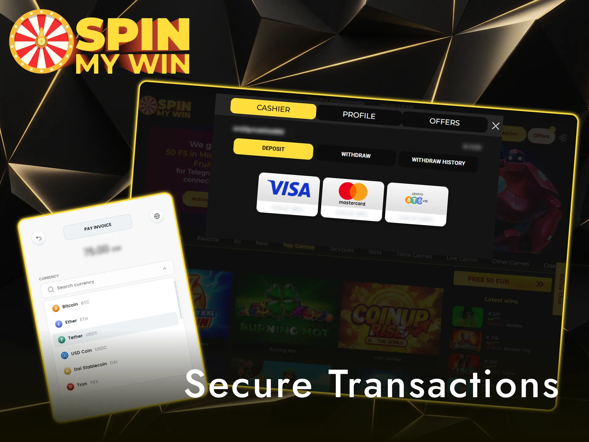 Use convenient payment options for secure transactions on Spin My Win Casino.
