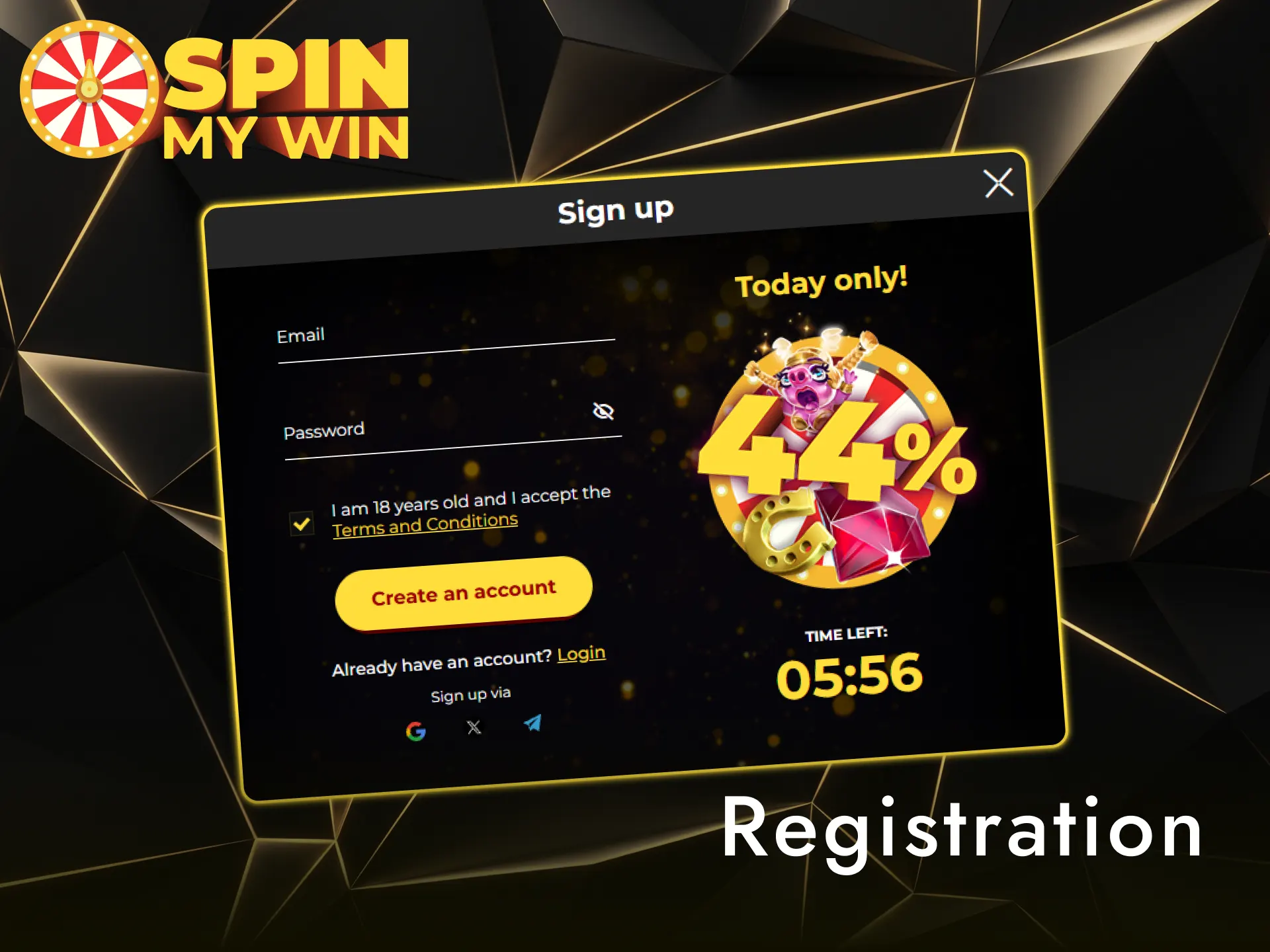 Complete quick registration at Spin My Win Casino to start playing.