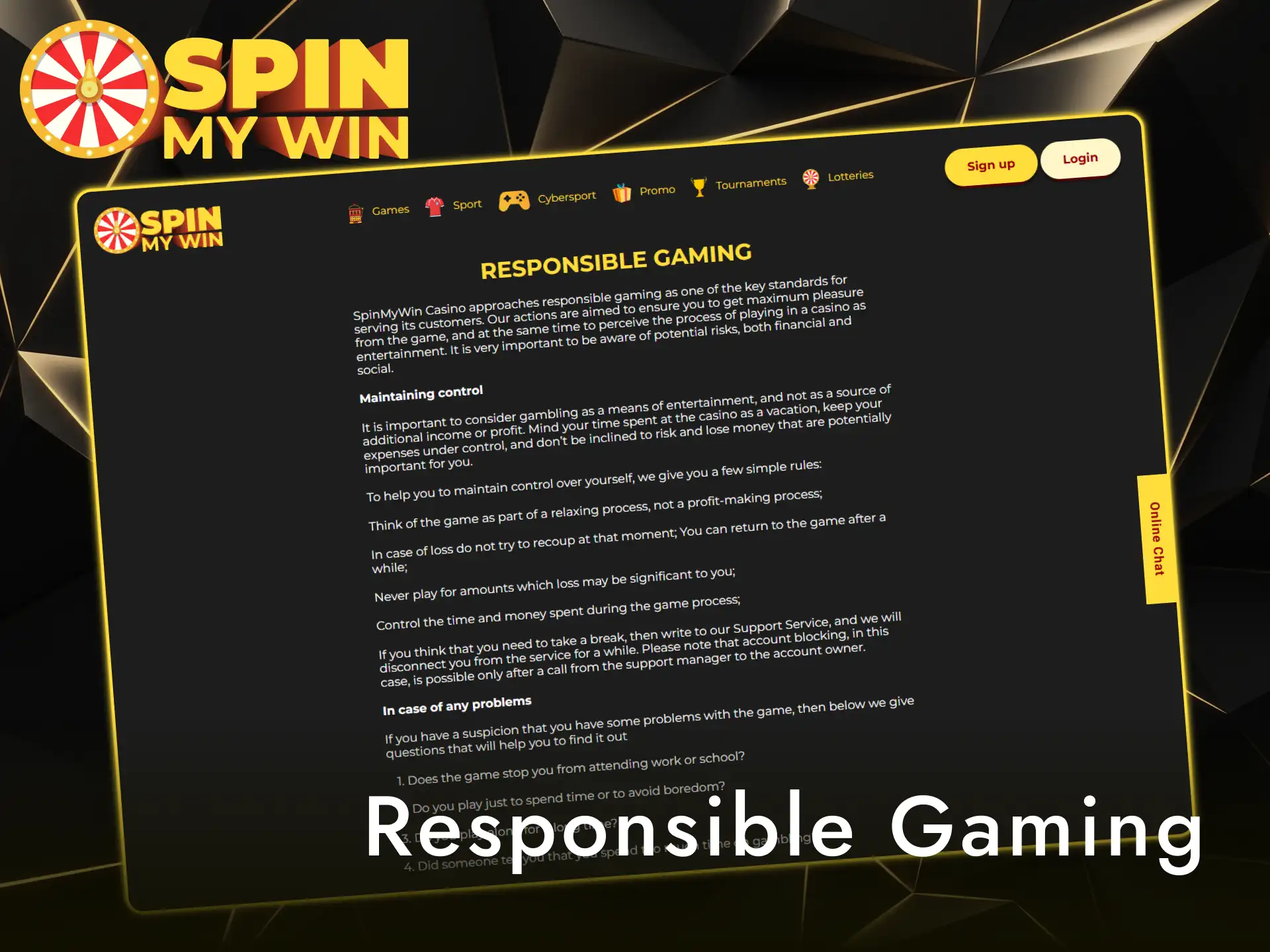 Set deposit limits and practice responsible gaming at Spin My Win Casino.
