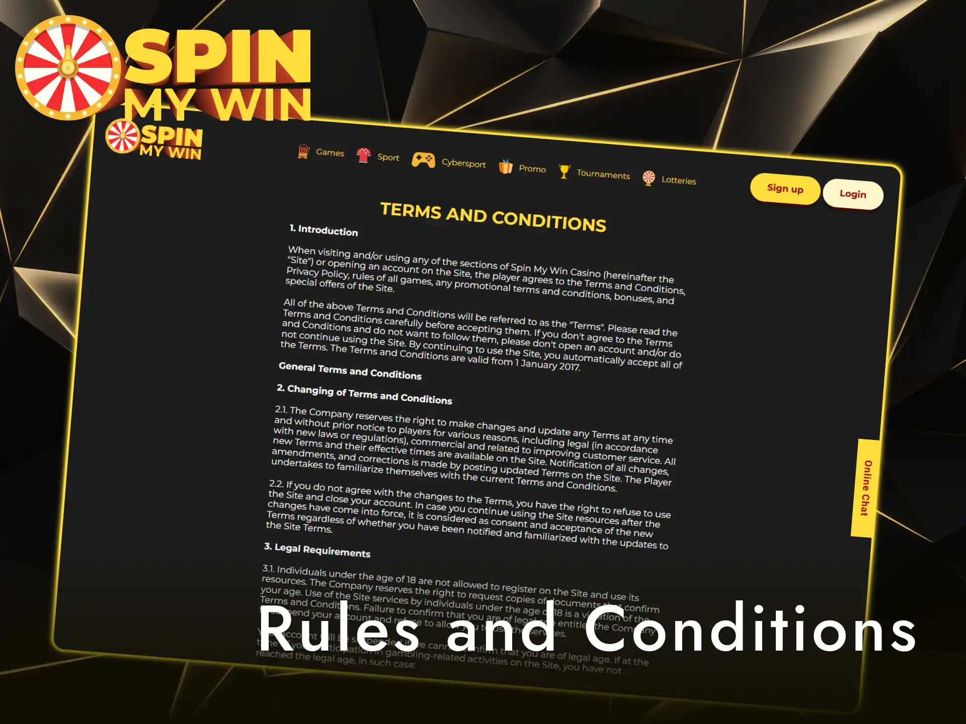 Read key terms and conditions before playing at Spin My Win Casino.