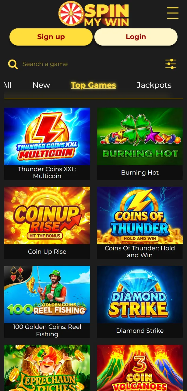 Discover the interactive casino lobby interface featured on Spin My Win Casino.