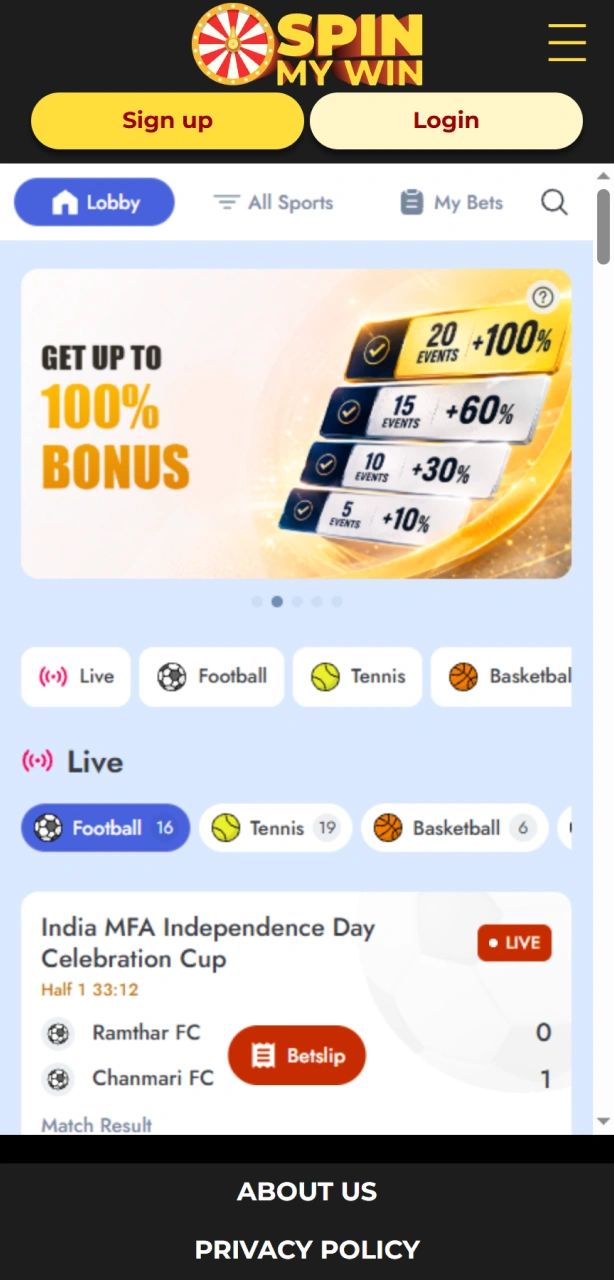 Check the real-time sports interface design available at Spin My Win Casino.