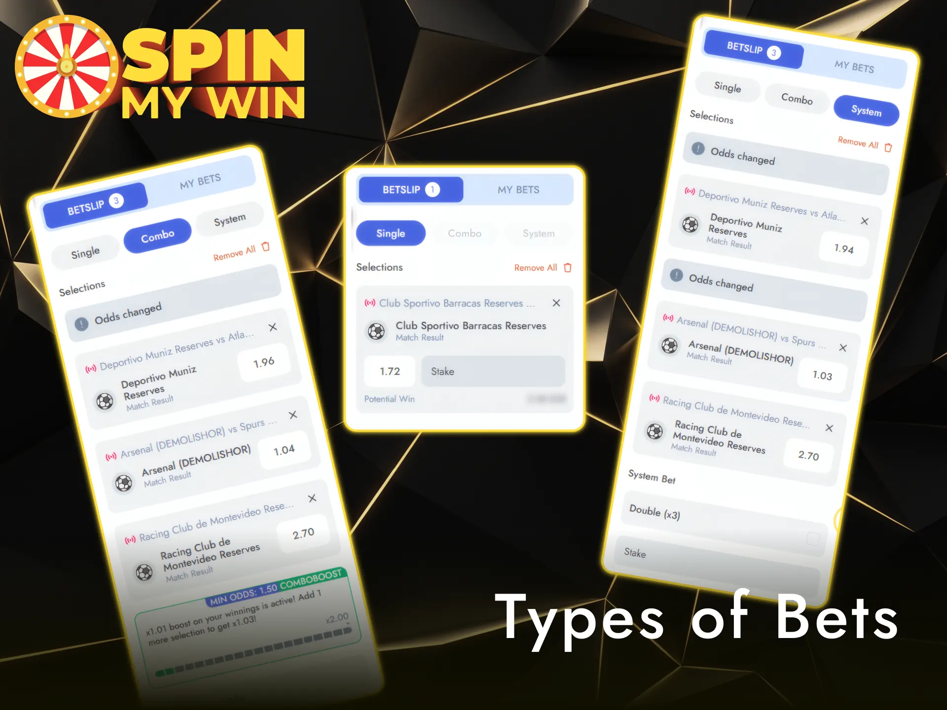 Learn about different bet types to place on the Spin My Win Casino page.