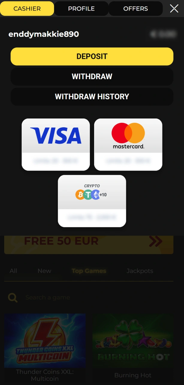 Confirm source of funds during your Spin My Win Casino account verification.