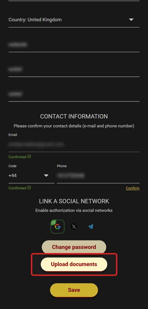 Start account verification on the Spin My Win Casino player profile.