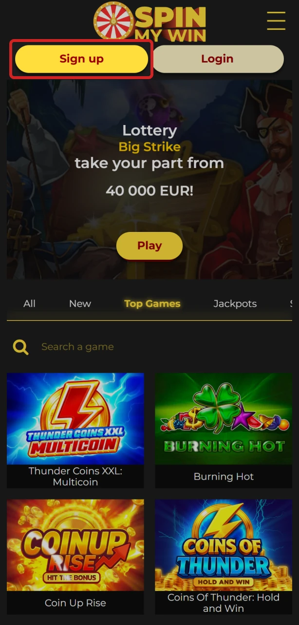 Open the Spin My Win Casino app on your mobile device.