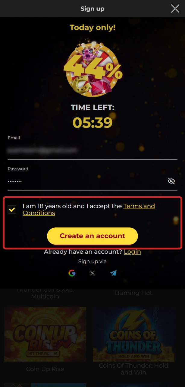 Confirm your information to finalize registration on the Spin My Win Casino app.
