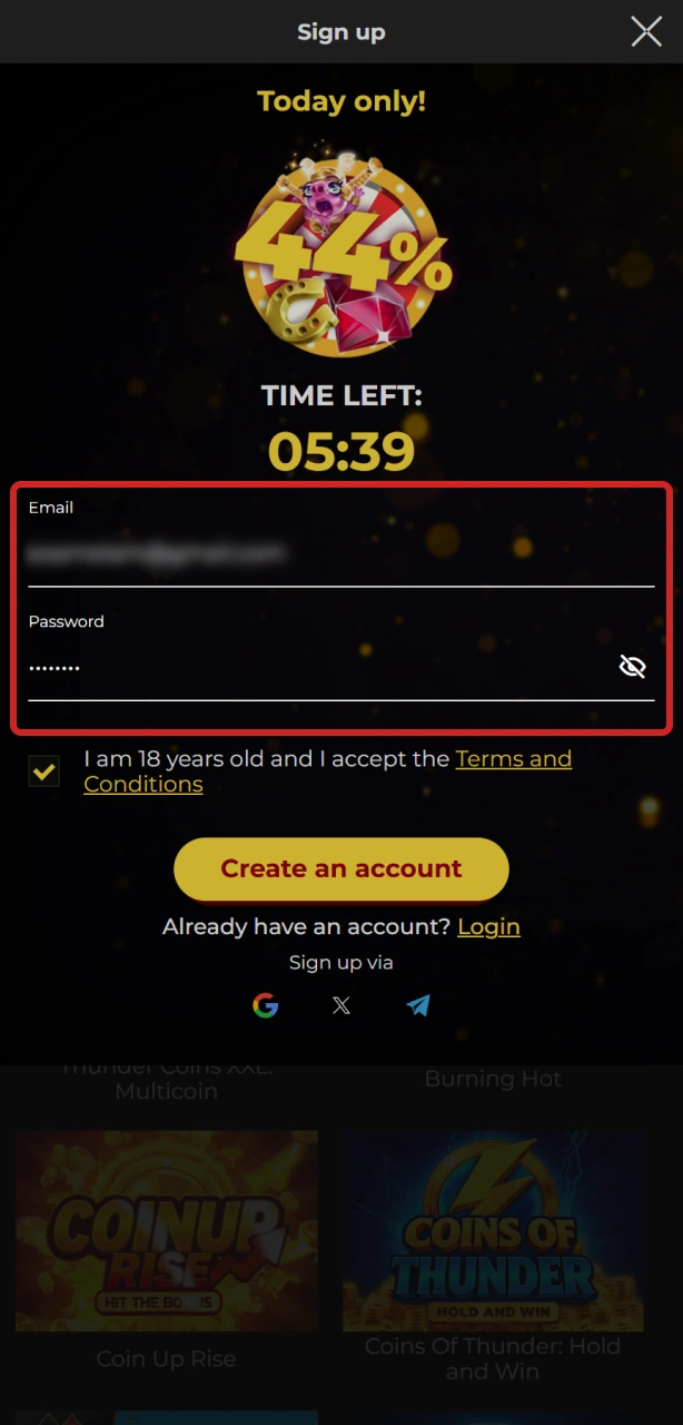 Add your personal details to complete the Spin My Win Casino app registration.
