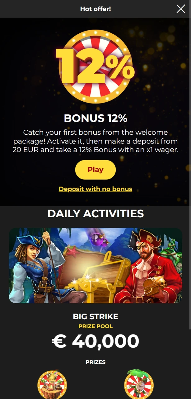 Opt in to the welcome bonus offer on the Spin My Win Casino platform.