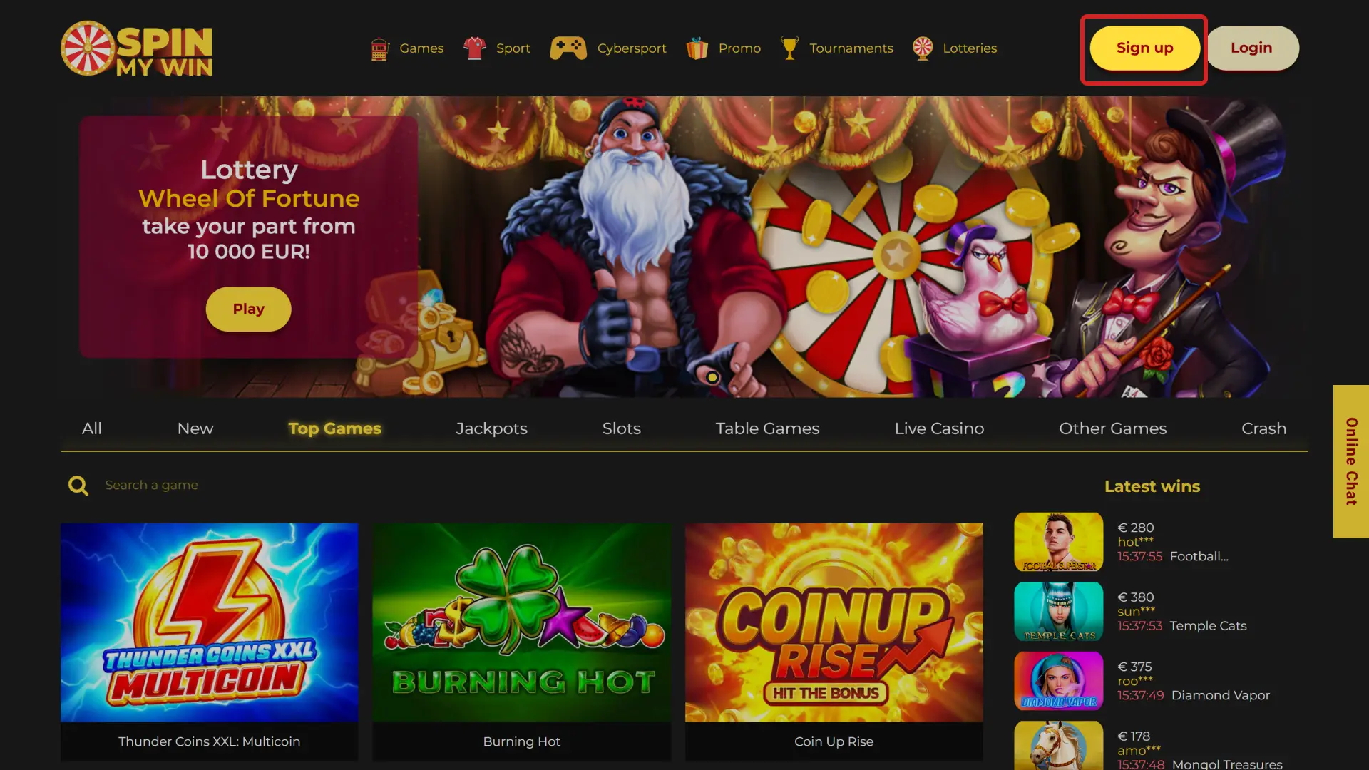 Start registration on the Spin My Win Casino sign up page.