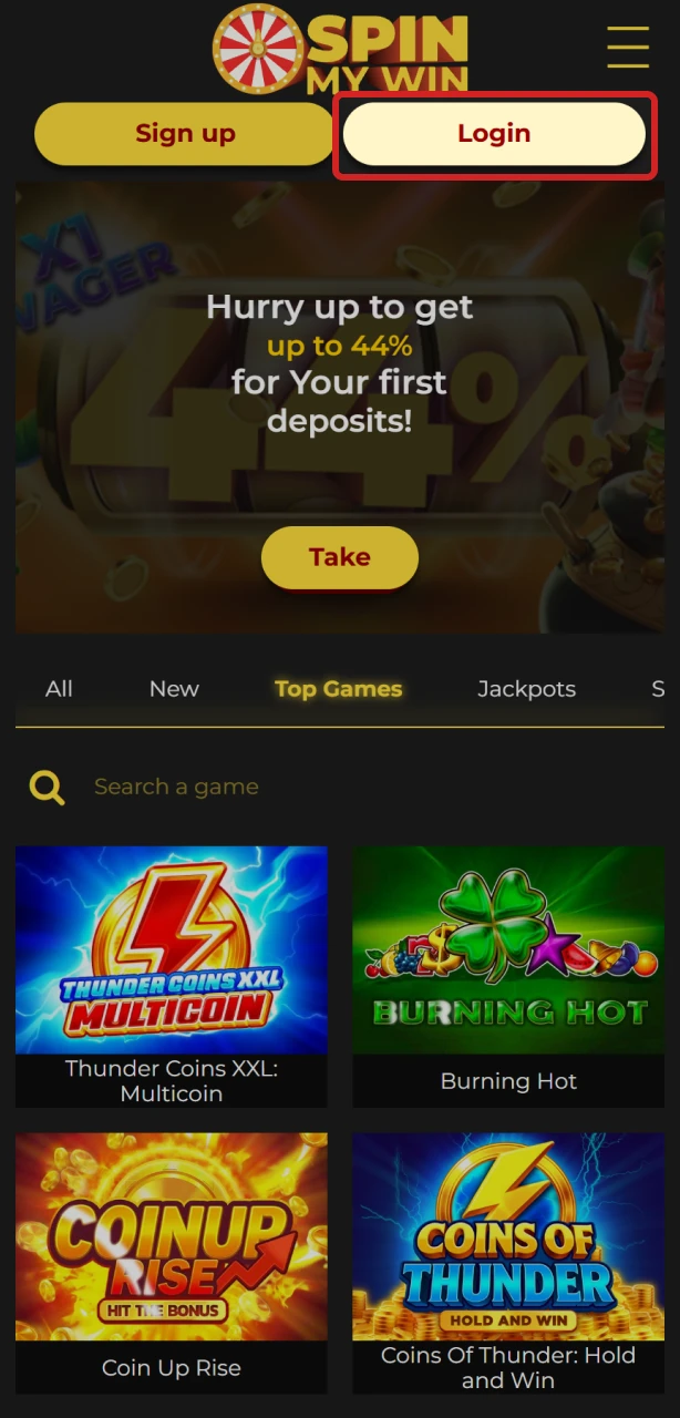Visit the Spin My Win Casino website to access your login page.