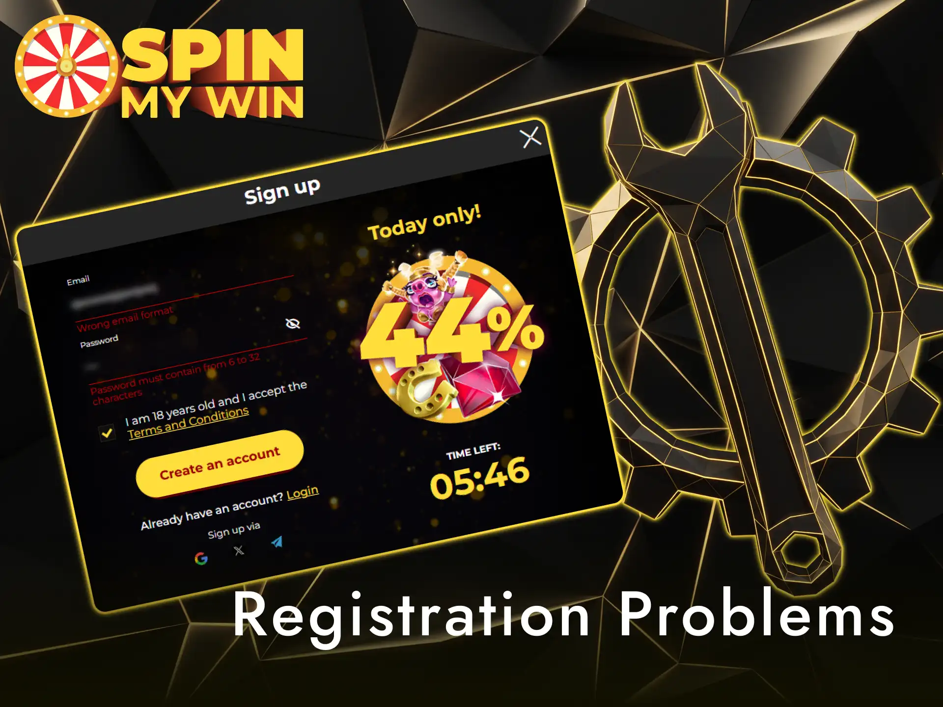 Troubleshoot login and registration issues on the Spin My Win Casino site.