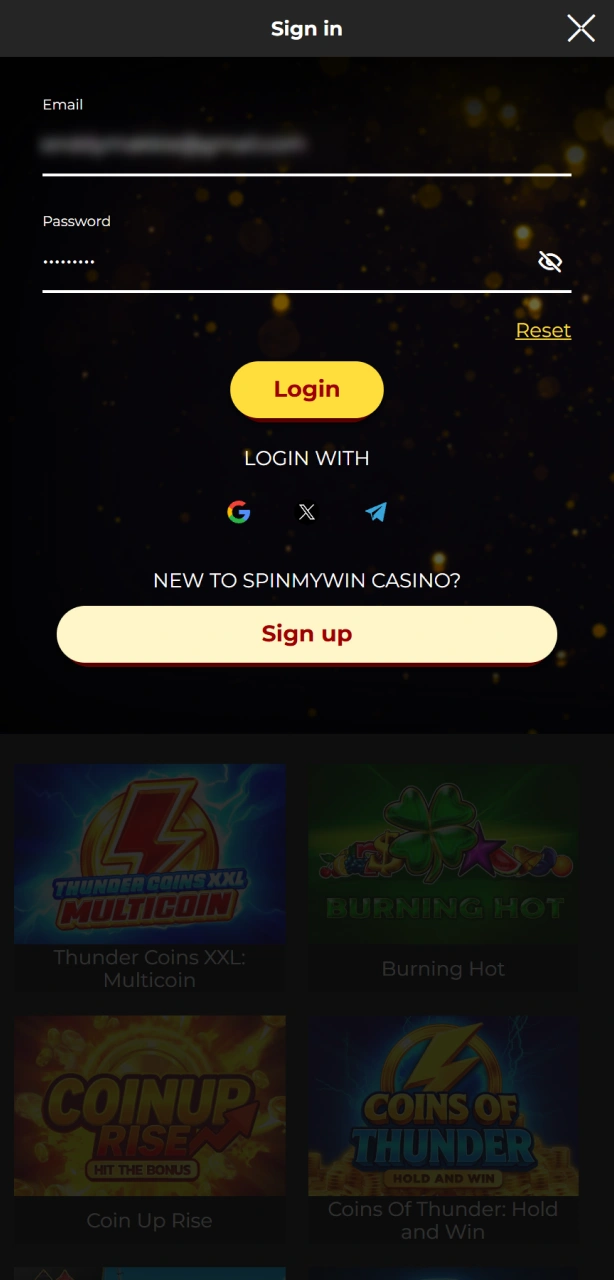 Log in to your Spin My Win Casino account to start playing slot games.