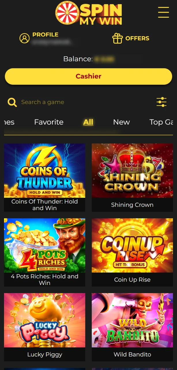 Pick a game from the Spin My Win Casino slots library to begin spinning.